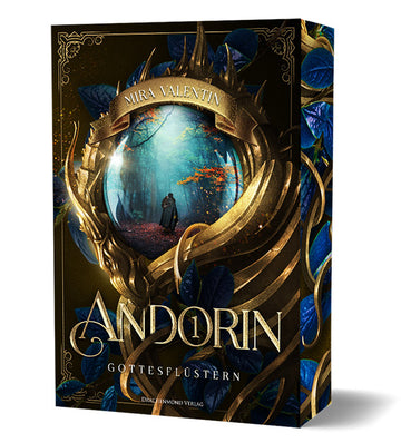 Das Cover zeigt mittig eine Sphäre, in welcher ein Wald abgebildet ist, durch die eine Person geht. Die Sphäre ist mit einer kreisrunden Fassung umgeben, welche links mit einem Drachenkopf endet. Der Titel befindet sich im unteren Drittel des Buches. Der restliche Hintergrund wird von blauen Eichenblättern geschmückt. Es dominieren die Farben Blau, Schwarz und Gold.